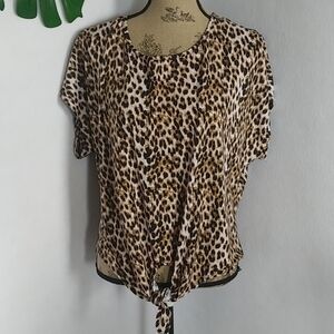 Xhilaration Animal Print Tie Front Blouse Top